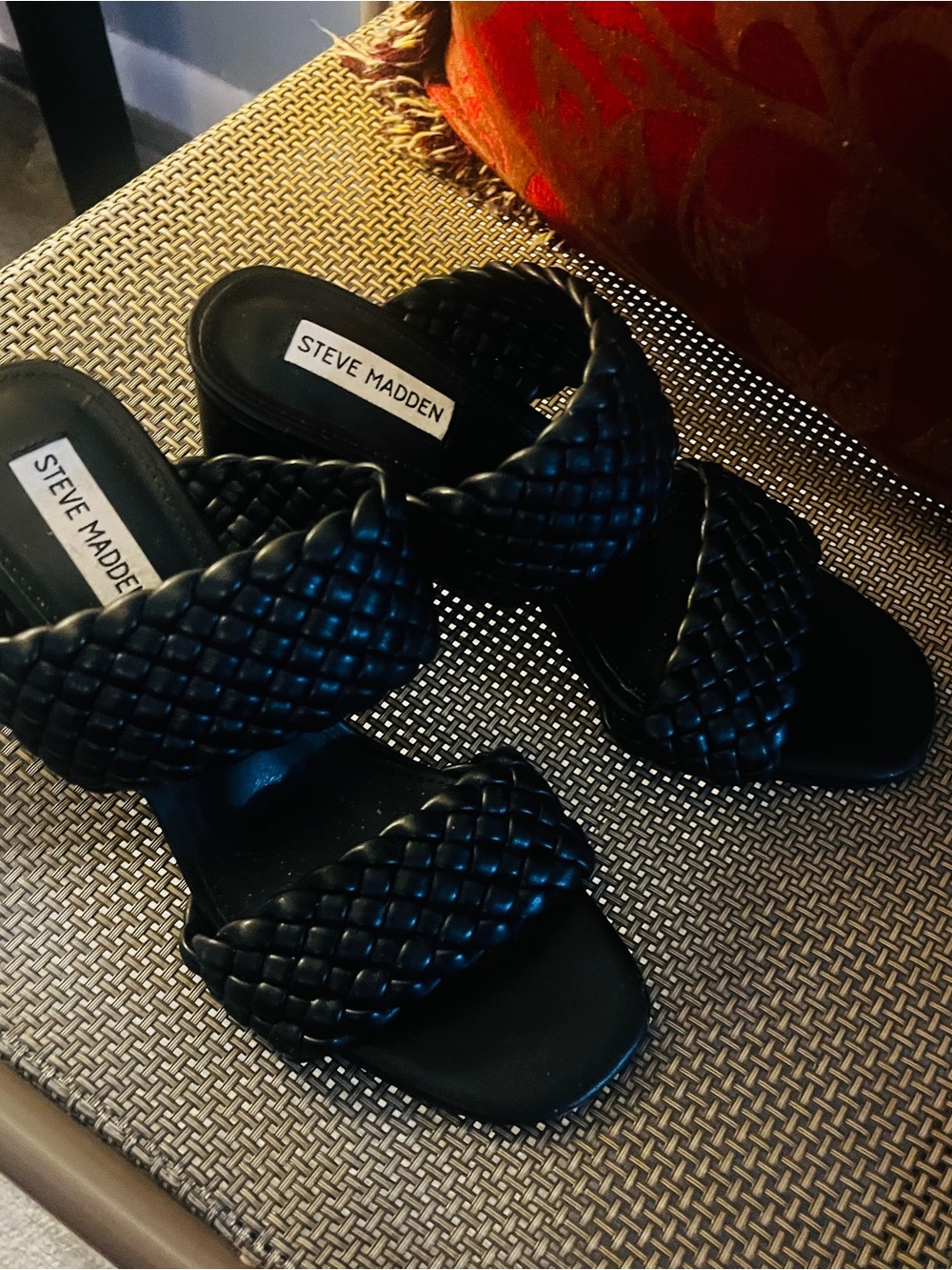 Steve Madden Black Braided Double-Strap Slide Mules